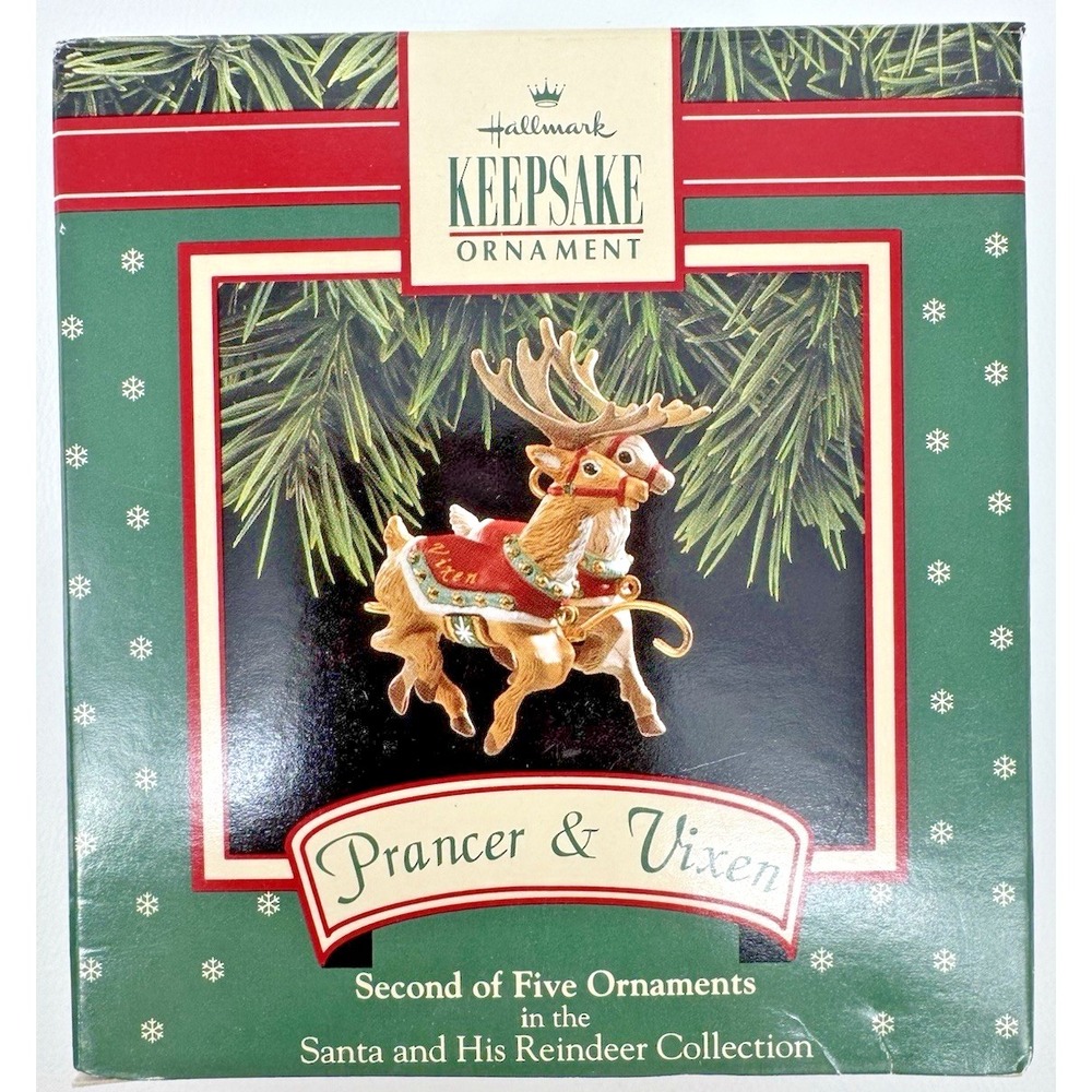 Hallmark Keepsake Prancer & Vixen Ornament Santa & His Reindeer Second of Five